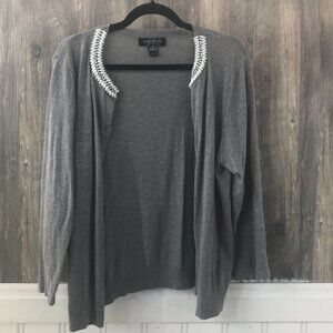 August Silk gray pearl collar cotton modal cardigan sweater size XL